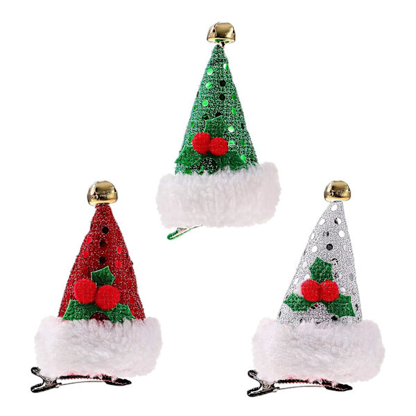 3 st Glitter Jultomte Hat Hårklämmor Minni Hat Hårnålar med B