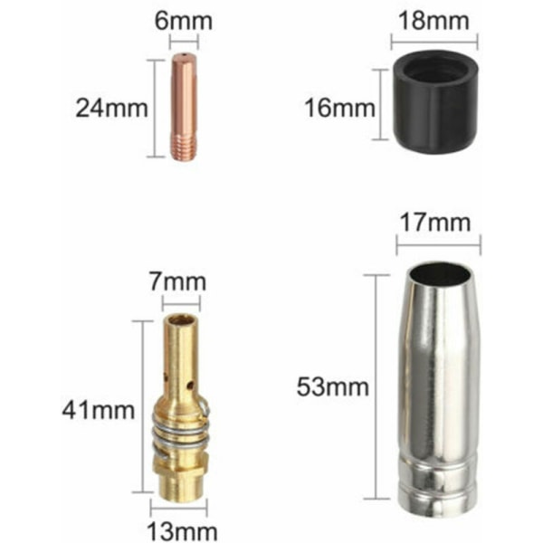 19 stk 15AK MIG/MAG sveisekontaktsett 0,8 mm M6 gassdyse T