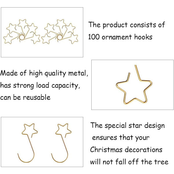 (Gold Star)，100 stycken, julgranskulhållare, julgranshänge,