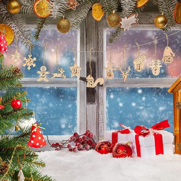 24 stk. trætal adventkalender, træ juletræ
