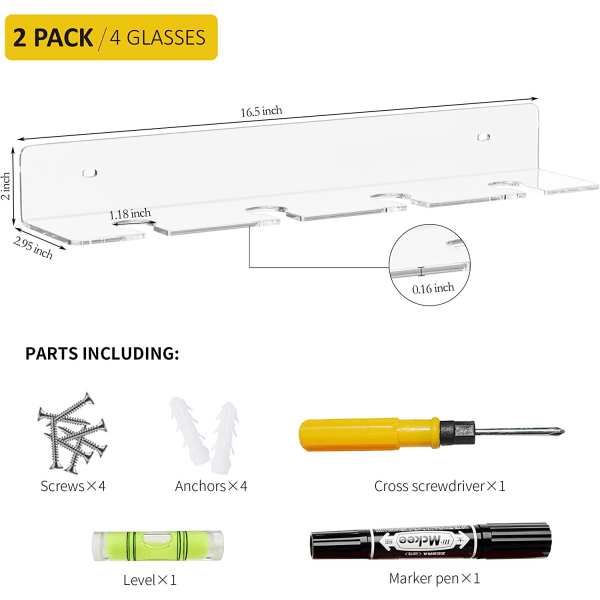 2 stk. Akryl Vinglas Holdere til Vægmontering, Gennemsigtige Vinglas