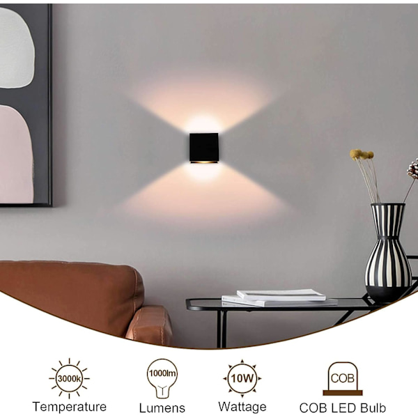 Svart vegglampe med dimmer, varmt hvitt, 12W, berøringsvegglampe