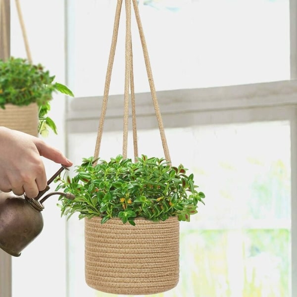 1 st hängande planter i jute rep hängande korg vävd växt hängare