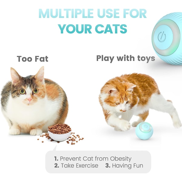 （Blå）, 4,3*4,3 cm, kattleksaker, kattboll med LED-lampor, inomhusinter