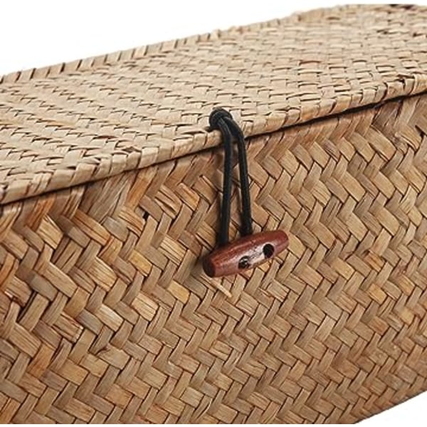 Förvaringskorg i sjögräs med rektangulära lock Wicker Trunk med fack