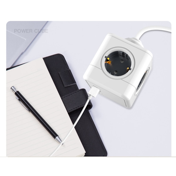 Cube USB-stikkontakt, 3-stikkontakt med 2 USB-opladningsport
