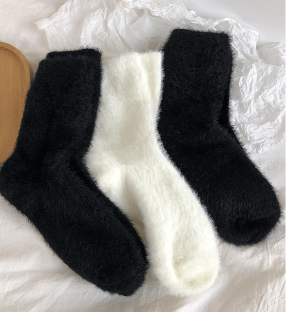 Vit och svart 4-pack set, mink sammet damstrumpor