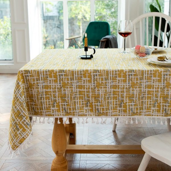 Anti-Stain Rectangular Table Cloth, Cotton and Linen Fabric Table