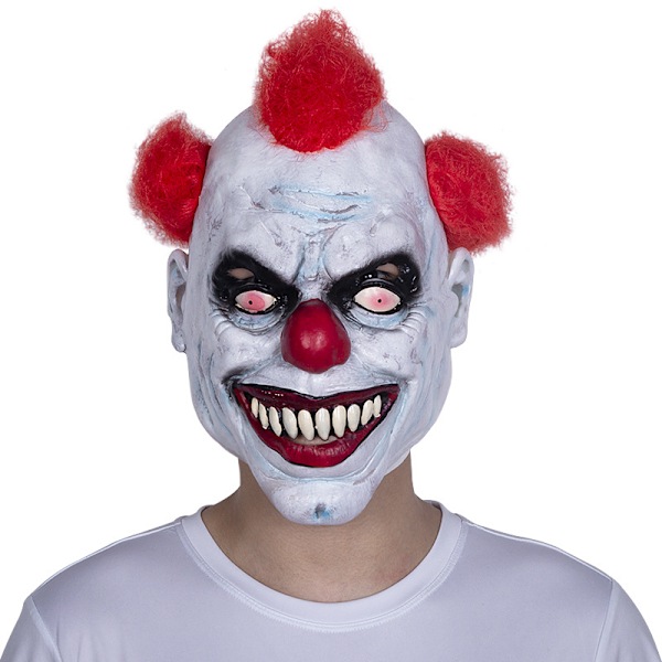 3/4 clown mask, med hår, latex