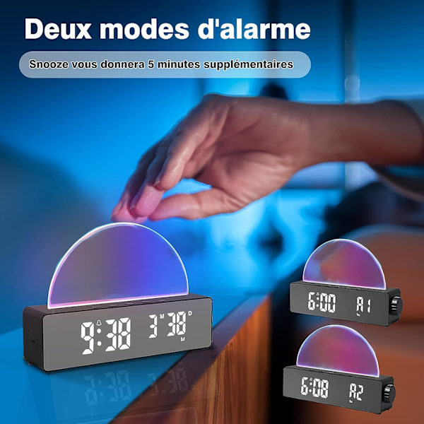Lysende Vekkerklokke 10 Fargemoduser, LED Digital Klokke med Dato/T