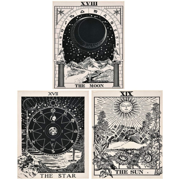 3 stycken Tarot-väggbonader Tarot-kortväggbonader Solen Månen Stjärnorna