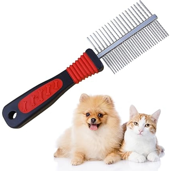 1 stk. Hundekamme, Rustfrit Stål Dobbeltsidet Kam Professionel Gro