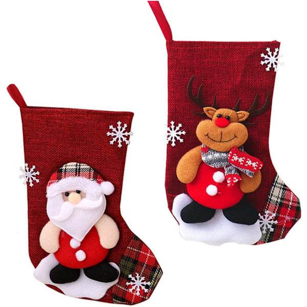 2 Julstrumpar med julklappar, personliga snögubbar och renar