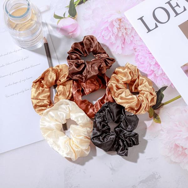 6 stk. bløde satin scrunchies hårelastikker, store satin hestehale