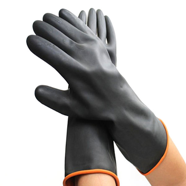 35CM Heavy Duty Sorte Handsker, 1 Par Kemikaliebestandige Latex Handsker