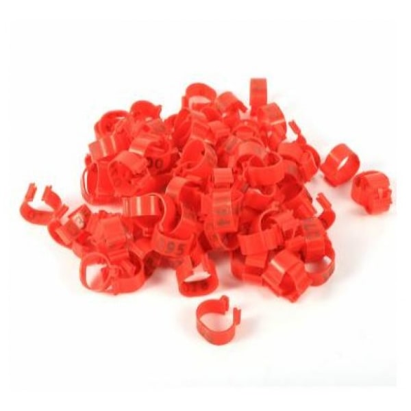 (rød)100 stk/pose 10mm 001-100 plaststrimler fjærfekylling, and