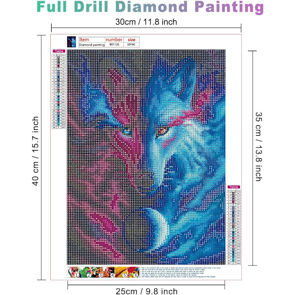 11,8x15,7 tommers 5D ulve diamantmalerisett for voksne nybegynnere