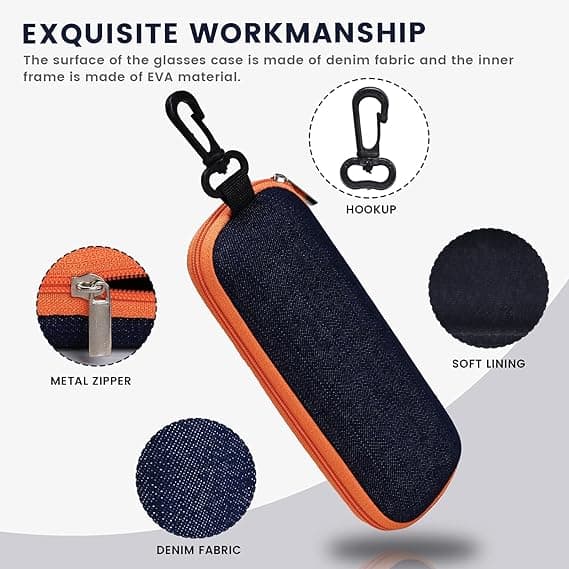 3-pack bärbara glasögonfodral i denim, reseblixtlås för glasögonfodral