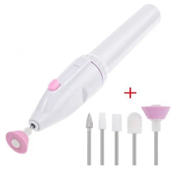Hvid elektrisk neglefil - elektrisk fil - 5 bits inkluderet