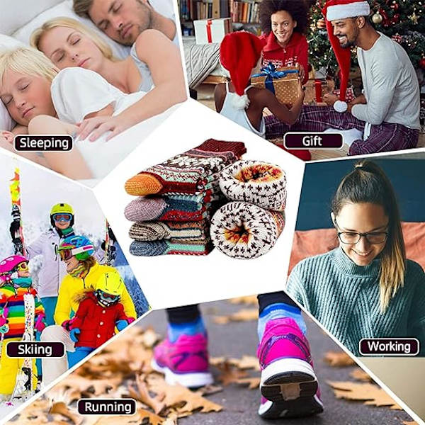 Termiska vinterstrumpor för kvinnor 5 par ull varma stickade damstrumpor