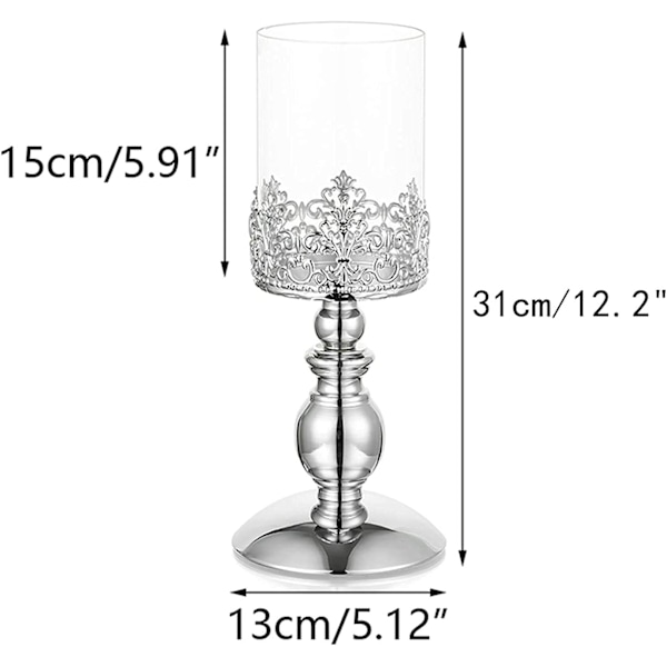 2 st silverljusstakar för pelarljus, orkan glas