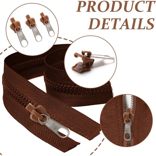 (Brun) 12 st Clip-on dragkedja Slider, punwey Instant Replacement Z