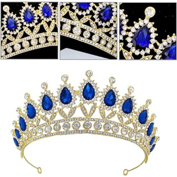 (Blå) Dronning Krone Smykker Uten Kam Rhinestone Bryllup Krone