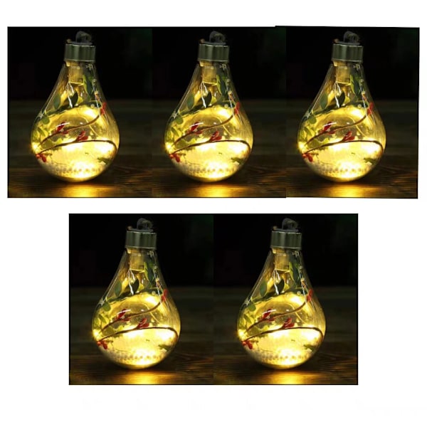 5 stk hengende julekule med LED-lys hengende Chr