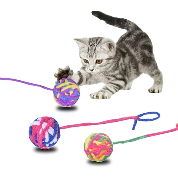 1 st (vit-rosa-blå) Kattleksak Ullboll Rolig Katt Klockboll Färgrik