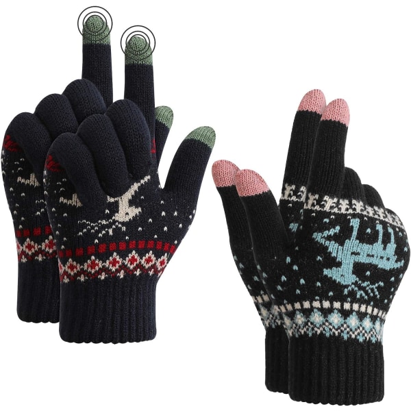 Vinterstrikkede varme handsker Unisex berøringsskærm, termisk elastik F