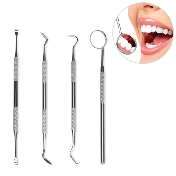 Professionellt tandhygienkit - 4-pack rostfritt stål Silver