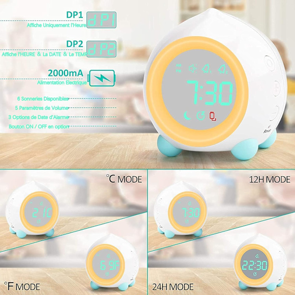 Lyserende vækkeur til børn, digital LED-nattelys, smart USB