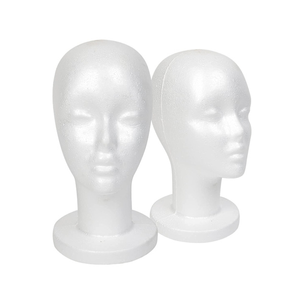 Hvid skum mannequin hoved display, styrofoam paryk hoved (2 pakke)