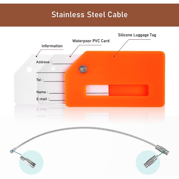 (Orange), 2-pack silikonbagageetiketter med ID-kort, silikonbagage