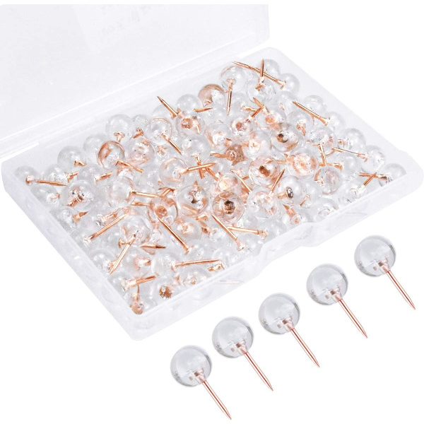 100 stk. Rose Gold Transparent Trykknapper Verdens Korktavle Trykknapper