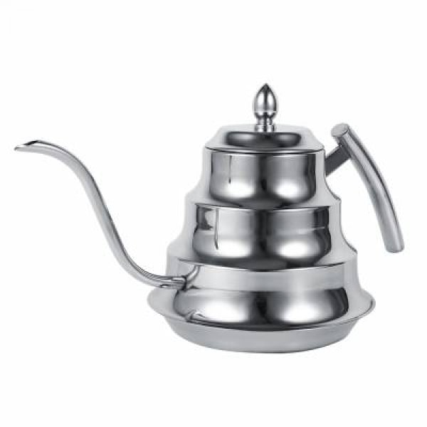 (Silver) Rostfritt Stål Svanhals Kaffe Kanna, Bambu Design, Dri