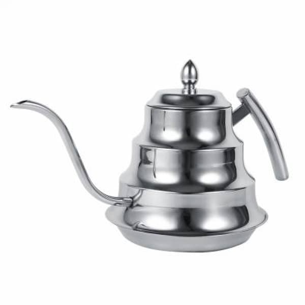 (Sølv) Rustfrit stål svanehals kaffekande, bambusdesign, dryp