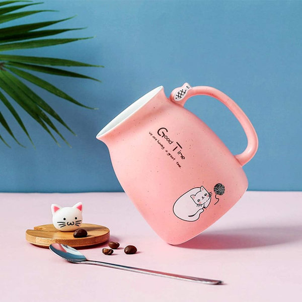 Keramisk kaffekopp med skje og lokk, varmebestandig melkekopp, G