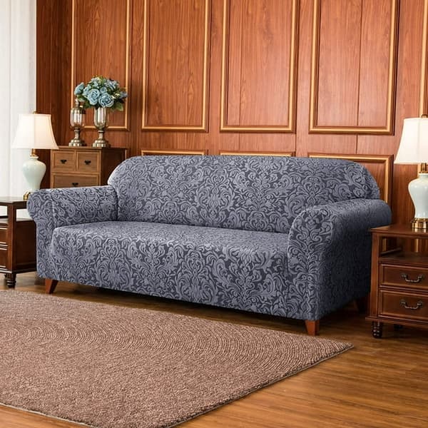 Grå, sofaovertrekk, 3-seters jacquard Damascus sofaovertrekk