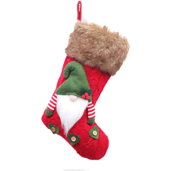 1 Pcs Christmas Stocking Knitted Gnome Stocking Hand Hanging Stoc