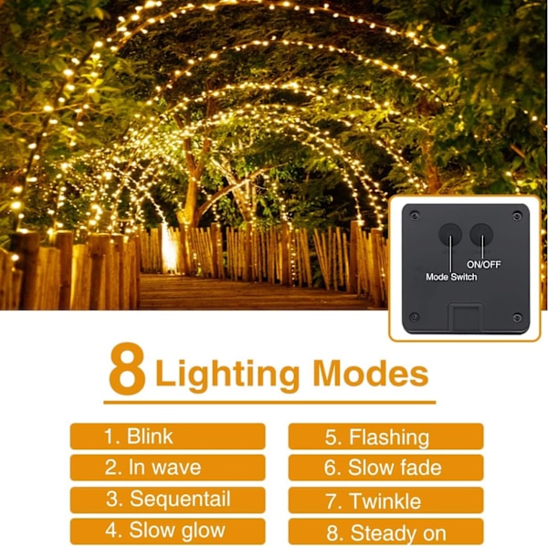 Solcellslingor, 20M 200 LED Vattentät Solcellslinga Utomhus