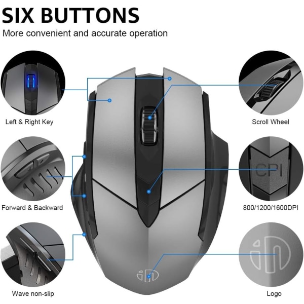 Trådløs mus, 2.4G genopladelig trådløs ergonomisk ergonomisk Op