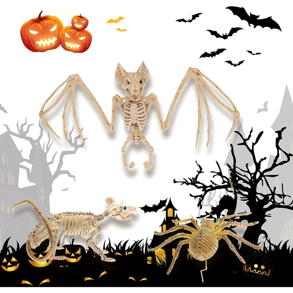 3 stk. Halloween flagermus skelet Halloween edderkop skelet Halloween M