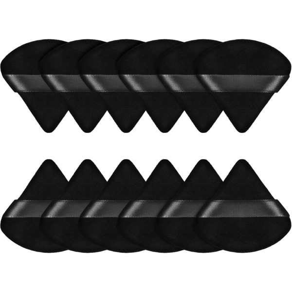 (Svart) 12 Puff Triangle Ansiktsmakeup Puff för Löst Puder Foundat