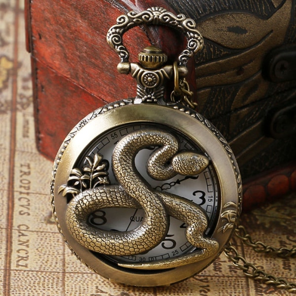 Zodiac præget halskæde Snake Anime Vintage lommeur, antik