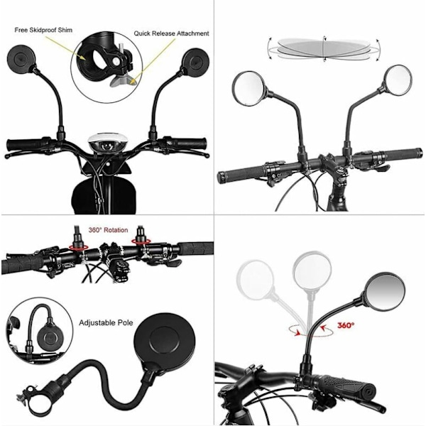 Set med 2 cykelstyrespeglar, cykelbackspegel 360° justerbar spegel