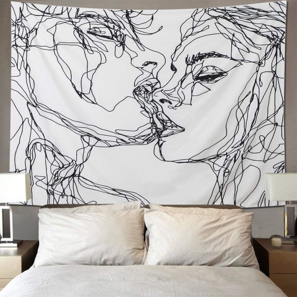 Miehet Naiset Soulful Abstract Sketch Wall Tapestry Kissing Lovers Ta