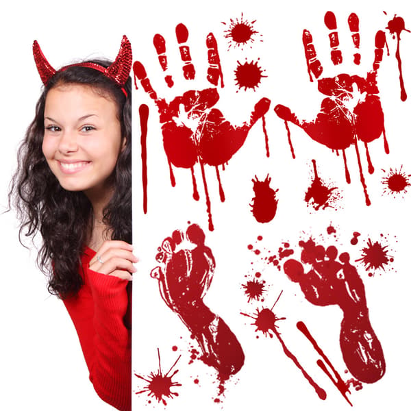 4-pack Halloween blödande handfönsterdekaler - blödande handpr