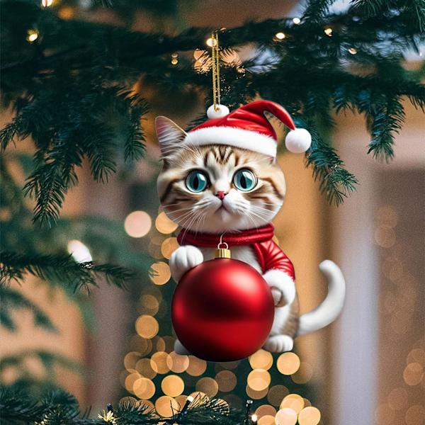 5 st julgranshänge, 2D akryl julgransdekoration för katt