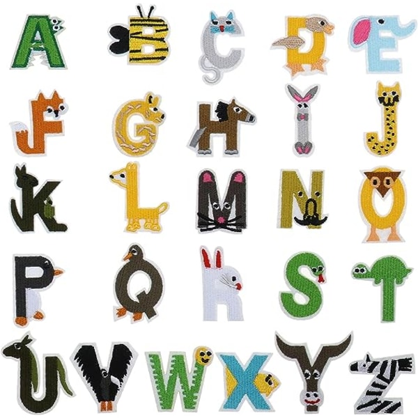 26 pakke A-Z alfabet-dyrbroderte lapper, sy eller stryk på s